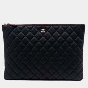 Pre Owned Chanel Black Leather Caviar Large Clutch
