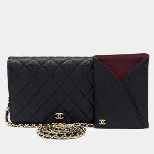 Chanel Black Leather caviar chain clutch and Crossbody bag