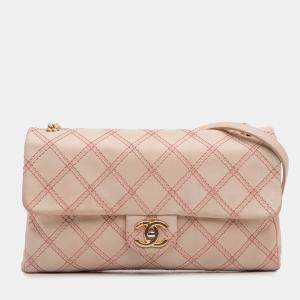Chanel Beige Brown Jumbo Quilted Calfskin Triple Stitched Flap
