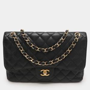 Chanel Black Quilted Caviar Leather Jumbo Classic Double Flap Bag