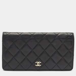 Chanel Black Quilted Leather L Yen Wallet