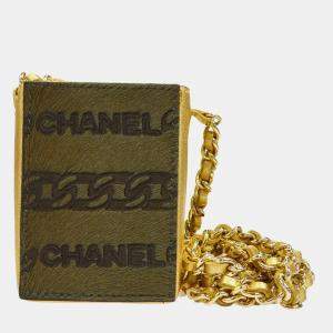 Chanel Khaki Gold Fur Leather Mini CC Chain Shoulder Bag