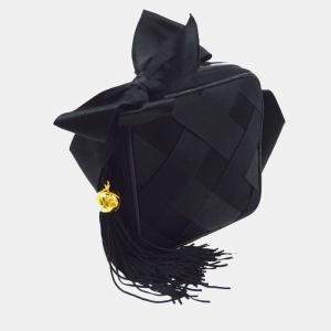 Chanel Black Quilted Bow Motif Fringe Shoulder Bag 