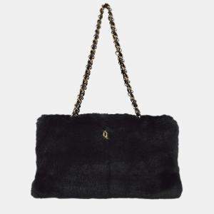 Chanel Black Fur Tote Handbag