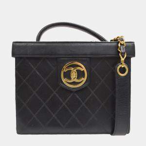 Chanel Bicolore Vanity 2Way Handbag Purse Black