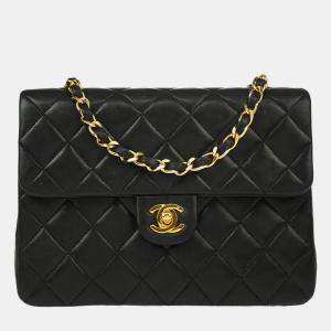Chanel Black Lambskin Classic Square Flap Shoulder Bag