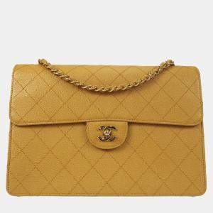 Chanel Beige Calfskin Jumbo Classic Flap Shoulder Bag