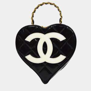 Chanel Black Patent Leather Heart Vanity Handbag