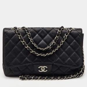 Chanel Black Quilted Caviar Leather Jumbo Classic Single Flap Bag