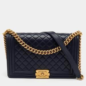 Chanel Navy Blue Quilted Leather New Medium Boy Flap Bag