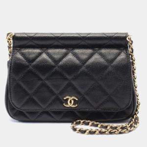 Chanel Black Leather Bar Clutch on Chain 
