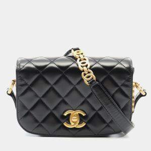 Chanel Black Leather and Suede Chain Shoulder Bag