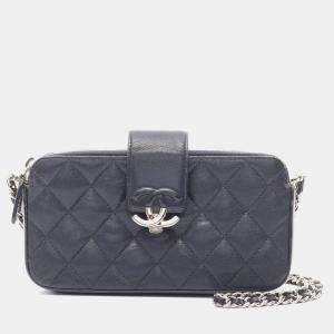 Chanel Navy Leather Half Flap Chain Shoulder Bag
