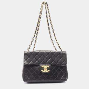 Chanel Black Lambskin Leather Jumbo Classic Flap Shoulder Bag