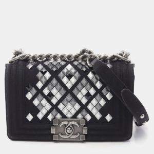 Chanel Black Canvas and Leather Small Boy Chain Shoulder Bag
