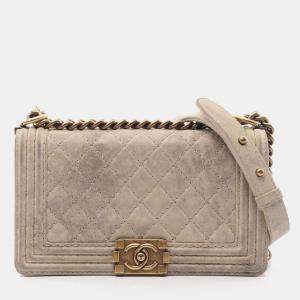 Chanel Beige Calfskin Leather CC Boy Chanel Shoulder Bag 
