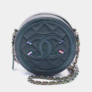 Chanel Green Tone Grained Calfskin Small Filigree Flap Shoulder Bag