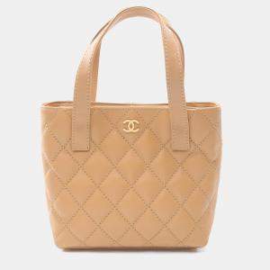 Chanel Beige Leather Wild Stitch Tote Bag