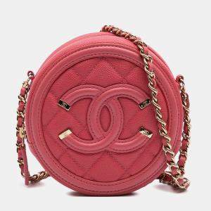 Chanel Pink Caviar CC Filigree Round Crossbody