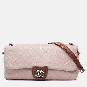 Pre Owned Chanel Beige Large Quilted Lambskin Country Chic Flap