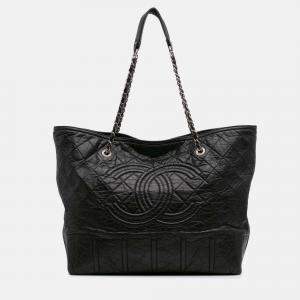 Chanel Black Distressed Calfskin Shopping In Moscow Tote