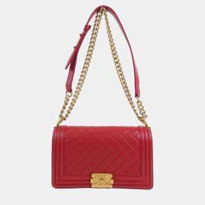 Chanel Red Leather Boy Chevron Shoulder Bag