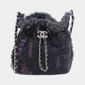 Chanel Black Denim Bucket Shoulder Bag