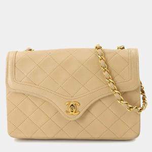 Chanel Matelasse Chain Shoulder Bag Leather Beige Gold Metal Fittings