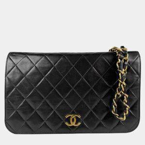 Chanel Shoulder Bag Matelasse Leather Metal Black Gold