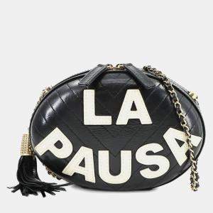 Chanel La Pausa Chain Shoulder Bag Leather Black White V Stitch Gold Metal Fittings