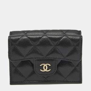 Chanel Black Quilted Caviar Leather CC Flap Card Case