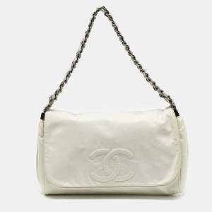 Chanel White Leather Triple Chain Flap Bag