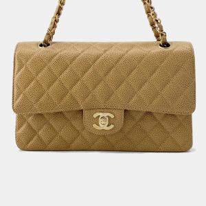 Chanel Matelasse Double Flap Chain shoulder Brown Caviar Leather Size 25