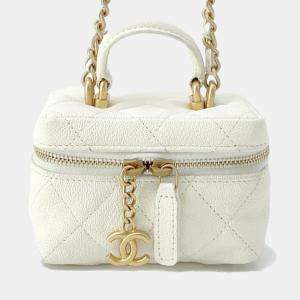 Chanel Matelasse Chain shoulder Mini Vanity White Soft Caviar Leather Size Mini