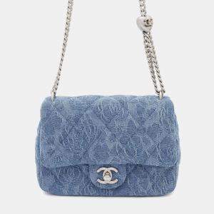 Chanel Blue Denim Camellia Mini Flap Bag