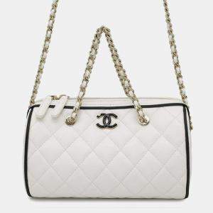 Chanel Matelasse Chain Clutch Bag 2Way travel Bag White/Black Lambskin Size Mini