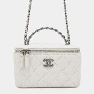 Chanel Matelasse Chain Vanity Bag White Lambskin Rhinestone