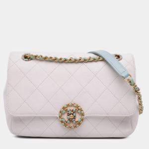 Chanel Blue Pink CC Quilted Calfskin Single Flap