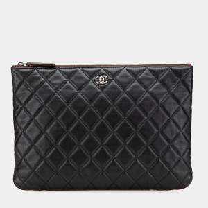 Chanel Black Medium Quilted Lambskin O Case Clutch