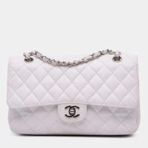Chanel White Medium Classic Caviar Double Flap