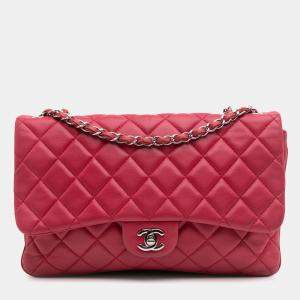 Pre Owned Chanel Pink Jumbo Quilted Lambskin 3 Accordion Flap