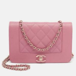 Chanel Dark Pink Quilted Leather Mademoiselle Wallet On Chain