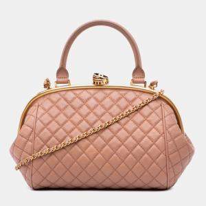 Chanel Brown Paris Rome Quilted Calfskin Colosseum Lock Frame Bowling Bag