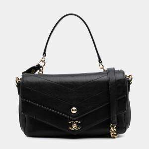Chanel Black Mini Quilted Sheepskin Double Chevron Flap