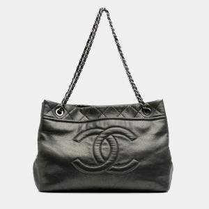 Chanel Grey CC Metallic Caviar Soft Tote