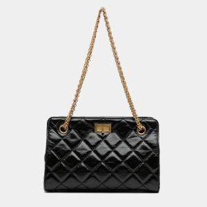 Chanel Black Reissue 2.55 Glazed Crackled Calfskin Shopping Bag