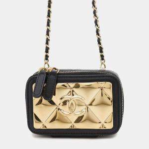 Chanel Black Matelasse Lambskin Coco Mark Chain Shoulder Bag 