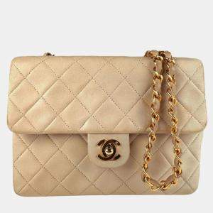 Chanel Gold Lambskin LeatherShoulder Bag 