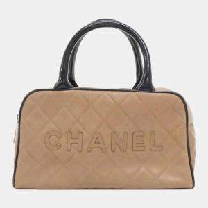 Chanel Beige Grained Leather Boston Bag