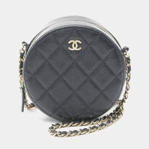 Chanel Navy Leather Round Chain Shoulder Bag
